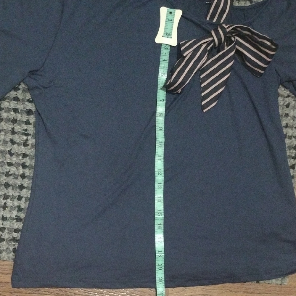 SHEIN Navy Top with Striped Bow Accent - Picture 7 of 8
